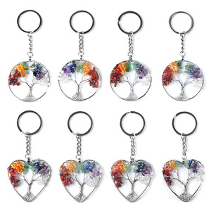 Crystal Healing 7 Chakra Beads Key Chain Natural Stone Moon Star Heart Mushroom Angel Raw Stone Merkaba Key Chain