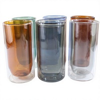 Tasse à café et à eau en verre borosilicate double couche, fabrication industrielle, conservation de la chaleur, design moderne et simple, forme ovale transparente