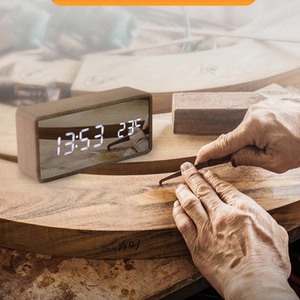 Kỹ Thuật Số Bằng Gỗ Bảng Đồng Hồ Với Nhiệt Độ Độ Ẩm Điều Khiển Bằng Giọng Nói Bằng Gỗ Đồng Hồ Báo Thức Reloj Kỹ Thuật Số Bàn Đồng Hồ - Product Image 4