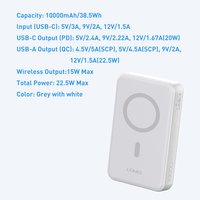 Banque d'alimentation LDNIO PQ16 10000mah 22.5W avec écran numérique, couleur blanche, charge rapide sans fil magnétique 15W