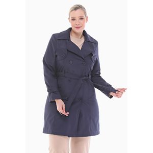 Manteau trench bleu marine à double boutonnage avec ceinture pour femme - Product Image 1