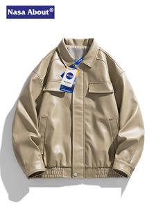Blouson aviateur en peau de mouton véritable de style rétro américain hip-hop NASA Winter BX pour homme, logo frontal, coupe ample, décontracté, coupe-vent - Product Image 4