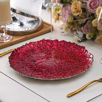 Assiette de présentation décorative en verre pour mariage, créative, de luxe, rouge, 13 pouces, en forme de fleur, pour événements de mariage et hôtels