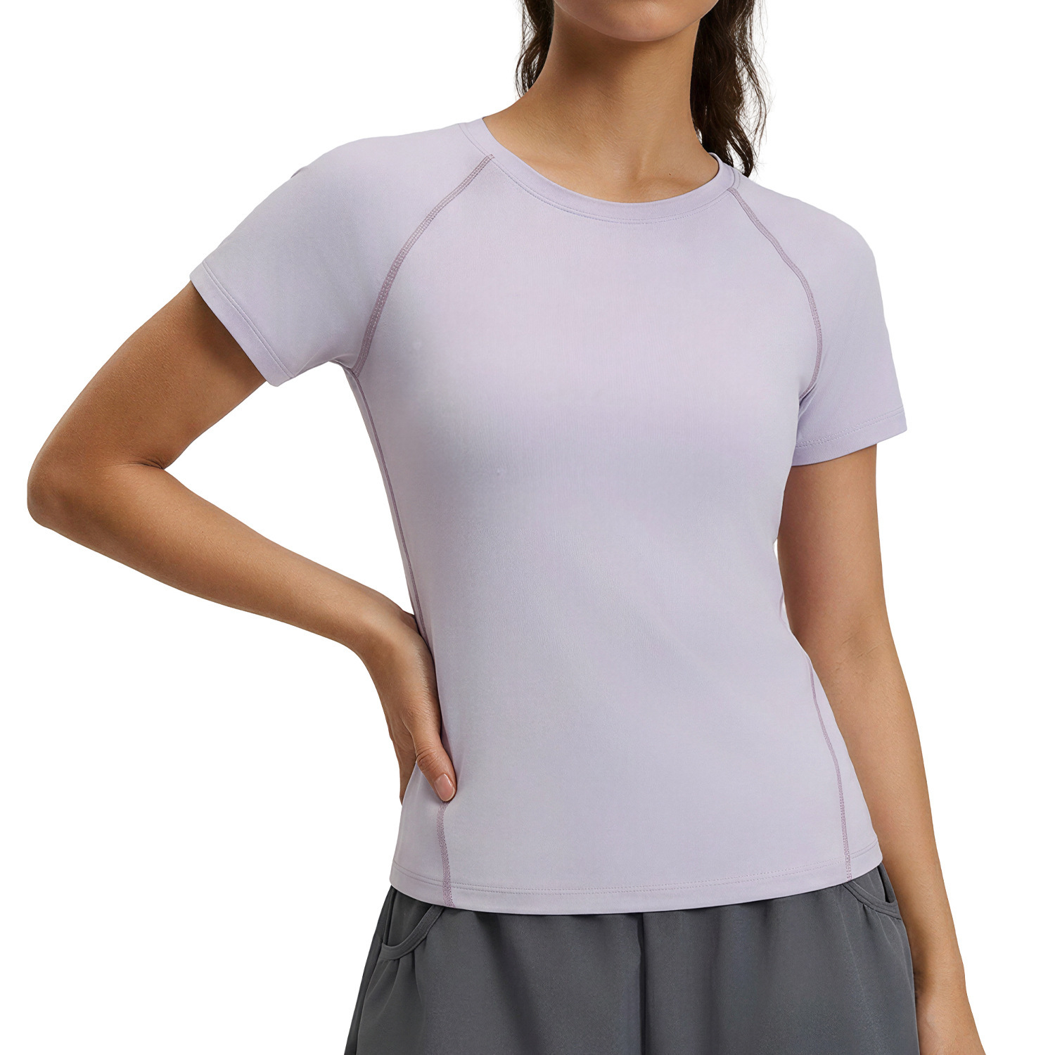 Summer Round Neck Sporty Slimming Yoga Top for Women Breathable Loose for T-Shirt Short Sleeve Solid
