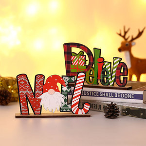 Nuevas decoraciones festivas navideñas, rompecabezas de letras de madera de colores, adornos DIY, figurita de escritorio de un anciano sin rostro. - Product Image 4
