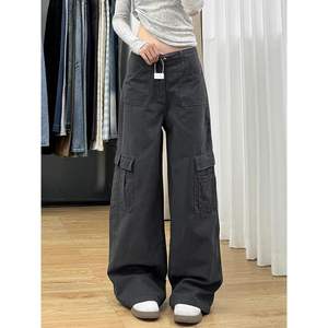 ฮิโรมิ 2025 ฤดูใบไม้ผลิ ฤดูใบไม้ร่วง ดีไซน์ใหม่ สไตล์อเมริกันเรโทร กางเกงยีนส์ผู้หญิงเอวต่ำ ทรงตรง ผ้าบาง หลวม สไตล์เรียบหรู สีเทา - Product Image 1