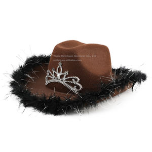 MH-0825 donne rosa in feltro Cowgirl principessa <span class=keywords><strong>regina</strong></span> lampeggiante luce Led cappello da Cowboy con Tiara - Product Image 4
