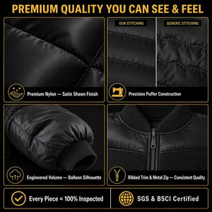 Giacca Bomber Oversize Personalizzata in Stile Streetwear, Cappotto da Volo MA-1 in Nylon Nero per Uomo, Produzione OEM all'Ingrosso - Product Image 4