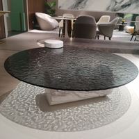 Table basse moderne en verre design avec base en pierre naturelle, table d'appoint ronde en verre artistique blanc pour villa