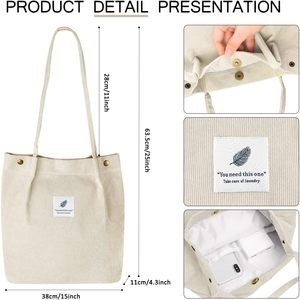 กระเป๋าผ้าแคนวาสแบบพกพา ayieyill สำหรับผู้หญิงกระเป๋าผ้าลูกฟูกพร้อมซับในโพลีเอสเตอร์และกระเป๋าด้านในสำหรับทุกฤดูกาล - Product Image 3