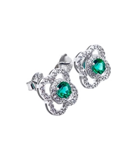 925 Silver Cultured <b>Emerald</b> Earrings Sparkle in a Fashionable Flower Shape – A Great Everyday Birthday Surprise Gift for girl L - Product Image 3