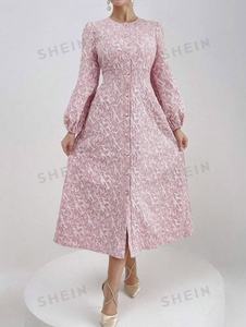 Telas tejidas de poliéster Jacquard para hacer elegantes vestidos de Jacquard de cintura fruncida con manga de primavera y verano de estilo vacacional - Product Image 6