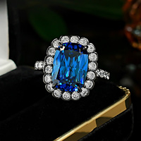 Bague en argent S925 bleu royal pour femme, sertie de diamants, style vintage, bijou de fiançailles coloré, cadeau tendance
