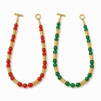 Collier Rétro Médiéval Plaqué Or avec Perles en Pierre Naturelle Fait Main, Chaîne à Maillons, Poids 80G, Vert Rouge