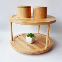 Étagère de rangement de cuisine ronde rotative multicouche étagère à épices présentoir cosmétique support en bambou