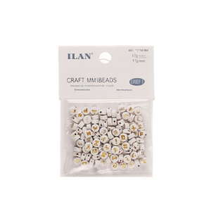 Perline artigianali Ilan con lettere in oro bianco 4x7mm per la creazione di gioielli - Product Image 1