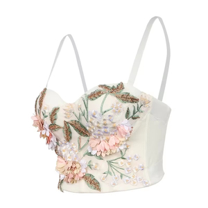 เสื้อกล้ามสั้นลายลูกไม้สำหรับผู้หญิงสีขาวกันหดลายปักแฟชั่นเซ็กซี่ออกแบบได้ตามต้องการ - Product Image 2