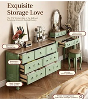 Ensemble coiffeuse moderne et durable en bois massif vert menthe avec miroir et tabouret pour chambre, salle de bain et salon
