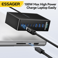 Station de charge multifonctionnelle ESSAGER US EU UK Plug 8 ports 380W pour ordinateur portable et téléphone, adaptateur secteur USB Type C à charge rapide