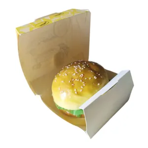 Grosir kotak kemasan burger ramah lingkungan cetakan dan kotak makan siang burger dan chip