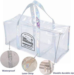 Sac de plage transparent personnalisé pour femmes, grand sac fourre-tout avec fermeture éclair, trousse de toilette en PVC, pochette portable imperméable - Product Image 2