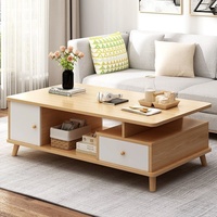 Table basse extensible en bois massif de style nordique moderne, idéale pour les petits appartements et les salons de balcon