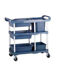 รถเข็นอาหารสามชั้นพร้อมถังเก็บขยะสำหรับร้านอาหารและโรงแรม - Product Image 1