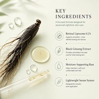 Sérum Visage Marque Blanche, Sérum Liposomal au Rétinal, Formule Personnalisée OEM/ODM, Ginseng Noir Anti-Âge, Fournisseur d'Usine de Soins de la Peau