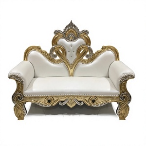 Lujoso salón de bodas asiento de amor boda oro blanco corazón diseño sofá asiático boda rey real sofá - Product Image 1