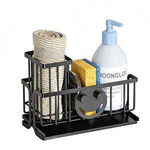 Organisateur de comptoir d'évier de <span class=keywords><strong>cuisine</strong></span> en acier inoxydable avec porte-savon, porte-éponge et porte-brosse haute - Product Image 1