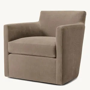 Custom Armchair Sofa Living Room Chair Indoor Furniture Wood High Back Low Armrests 360 Degree Rotating Sofa Arm Swivel Chair