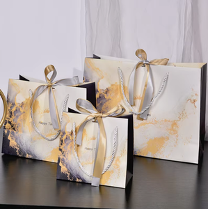 Bolsas de Regalo de Papel con Diseño de Mármol de Lujo, Bolsas de Compras con Cinta de Raso para Envolver Regalos de Cumpleaños - Product Image 4