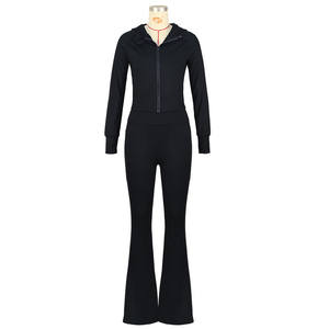 Модный спортивный женский комплект из 2 предметов, однотонные куртки и брюки с длинным рукавом и капюшоном - Product Image 5