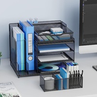 Porte-stylos transparent, organisateur de bureau, rangement de bureau en maille métallique, organiseur de documents, de fichiers et de papiers, plateau organisateur avec tiroir pour bureau