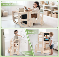 Tabouret de cuisine pour tout-petits en forme de voiture, tour d'apprentissage avec tableau noir, tabouret de cuisine en bois, chaise et table pliables
