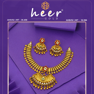 Conjunto de collar de oro del sur de la India con aretes, joyería antigua de templo, diseño floral, para novias, joyería tradicional festiva - Product Image 2