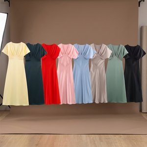 SHENZHU Women 2025 Summer New Chic Fashion <b>Lace</b> Anti-static Natural Woven Breathable Silk Satin A-Line Midi Dress Short <b>Sleeve</b> - Product Image 3