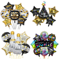 Champagner-Thema Discokugel-Sternen-Partyhut-förmiger Ballon Silvester-Folienballon-Set