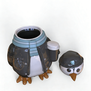 กระปุกกาแฟเรซิ่นรูปสัตว์สุดเก๋ ดีไซน์ทันสมัย รูปเพนกวินสวมหมวก สำหรับตกแต่งบ้านและห้องครัว - Product Image 4