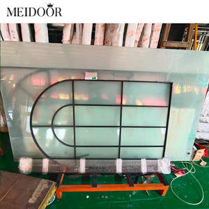 باب فرنسي زجاجي من الألمنيوم بتصميم قوسي عصري، باب خارجي تجاري لغرف النوم والردهات، عازل للحرارة، أسود، بمفصلات مقوسة، أبواب مزدوجة - Product Image 6