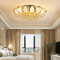 Lustre rond en cristal LED tendance, forme de fleur de lotus bouddhiste, luminaires pour hôtel et salon