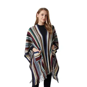 Frauen Wickel Schal Poncho Ruana Cardigan Geschenk Multi Pocket Cape Sweater