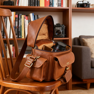 Nhà sản xuất OEM/ODM da túi máy ảnh Crossbody handmade đau khổ da túi máy ảnh với biểu tượng tùy chỉnh cho nam giới - Product Image 3