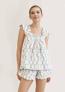 Set <span class=keywords><strong>estivo</strong></span> da <span class=keywords><strong>donna</strong></span> 2 pezzi con volant stampato e pantaloncini Casual Set di <span class=keywords><strong>pigiama</strong></span> in <span class=keywords><strong>cotone</strong></span> - Product Image 6