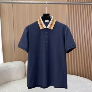 Polo de Manga Corta Azul Marino para Hombre, Cuello a Cuadros Burberry, Estilo Casual Elegante, Tela Oxford de Algodón Transpirable, Corte Regular - Product Image 1