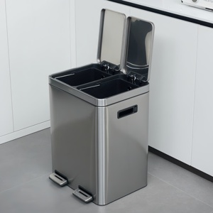 Pattumiera con Pedale in Acciaio Inossidabile, Grande Capacità, Doppio Scomparto, Coperchio a Chiusura Lenta, per <span class=keywords><strong>Cucina</strong></span> e Casa, Contenitore per Riciclo - Product Image 1