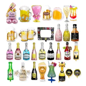 Wholesale Drinks Wine Beer Whisky Bottle Cup Ballons Globos Foil Hot Air Balloon Stand Party Decoration Helium Balloon Balloon