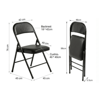 Chaise de salle à manger portable en métal, pliable, imperméable, avec dossier et assise rembourrée, pour l'intérieur et l'extérieur