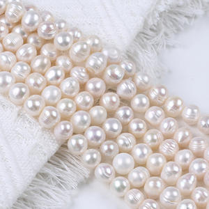 Perles Keshi Zhuji 9-10mm, blanches, naturelles, d'aquaculture d'eau douce, en vrac, perforées pour colliers et bracelets DIY, vente en gros - Product Image 4