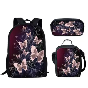 Animal mariposas impresión transpirable niños bolsas para la escuela secundaria venta al por mayor de la escuela Mochila De estudiante mochila de la escuela bolsa